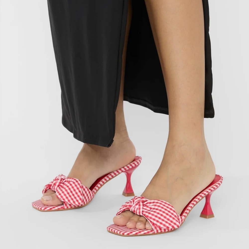 Public Desire Red Gingham Women's Heeled Mules